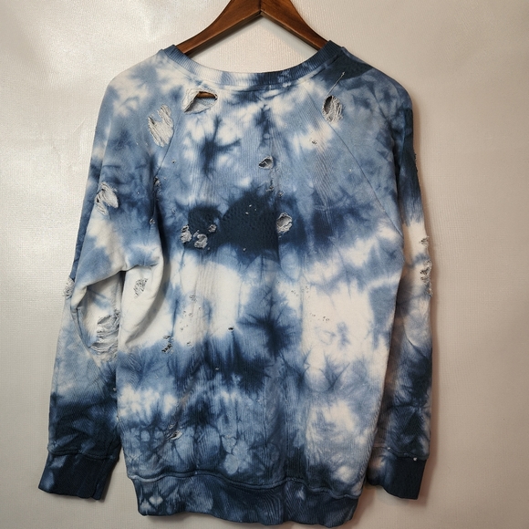 Don't Ask Why Distressed Crew Neck Sweatshirt Blue White - Picture 7 of 8